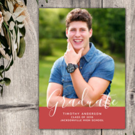 シンプルエレガント写真卒業 |赤 招待状