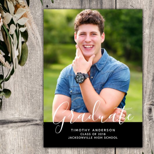 シンプルエレガント写真卒業 |黒 招待状