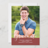 シンプルエレガント写真卒業 | Burgundy 招待状 (正面)