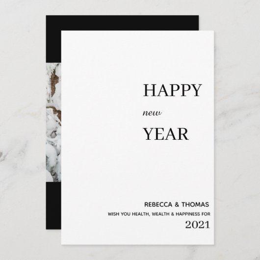 シンプルエレガント写真新年 セーブザデート (正面/裏面)