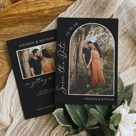 シンプルエレガント写真白黒結婚ズ セーブザデート