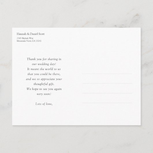 シンプルエレガント写真結婚ありがとう ポストカード (裏面)