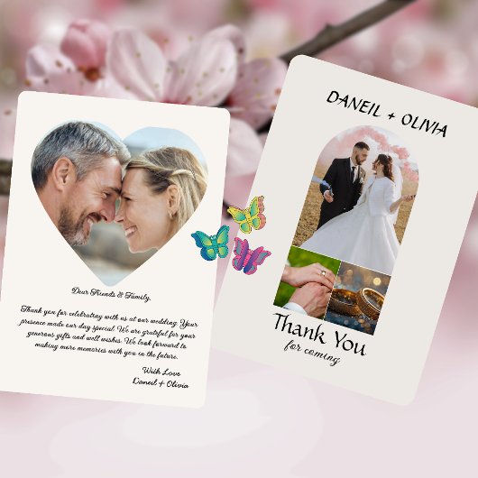 シンプルエレガント写真結婚のサンキューカードのメモ サンキューカード