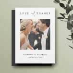 シンプルエレガント写真結婚のThank You Magnet マグネット招待状<br><div class="desc">このシックなカスタム写真のマグネ結婚ット感謝していカードのテンプレートはエレガント、ミニマルな、デザインを備えている。写真と名お気に入りの前、そして二つの異なるフォントの印象的なブレンドで伝えられる「愛と感謝」メッセージを特徴とし、他の2つの単語の間に光の中で「and」と流れるスクリプトは、上のケースでははっきりした、鮮明な外観ですフォーマル。デザインの「LOVE and THANKS」部分は黒で、イメージなので編集できない。自分の名前を表示するように編集する場合は、姓を付けて名前を表示するように形式を変更するか、または'Mr. and Mrs... ... ..とか、あなたのスタイルに合うものとか。名前と日付文字の既定の文字色は標準の黒ですが、これを変更するもしと、別の色を使用したり、フォントや文字サイズを変更することもできます。直観的なスタイリッシュデザインツールと写真とインスピレーションを使い感謝していて、このゲームの魅力を独自にお気に入りの作り上げる。様々なフォーマットのサンキューカードのスタイリッシュ選択にモダンは結婚、私たちの店をチェックしなさい！</div>