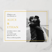 シンプルエレガント写真結婚夏の白 箔招待状 (正面)