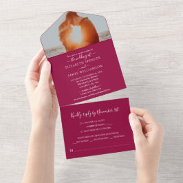 シンプルエレガント写真結婚式RSVPクランベリー オールインワン招待状