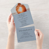 シンプルエレガント写真結婚式RSVPダスティブルー オールインワン招待状 (貼ってはがせる)