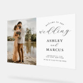 シンプルエレガント写真結婚歓迎 アクリルサイン (傾斜)