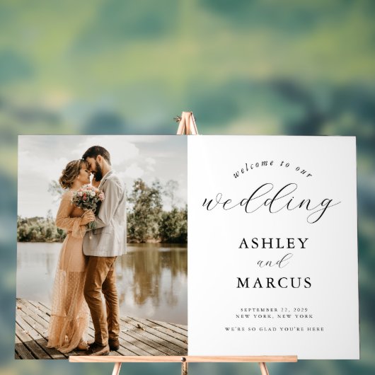 シンプルエレガント写真結婚歓迎 アクリルサイン (ニュートラル)