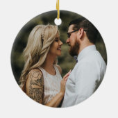 シンプルエレガント写真結婚記念日カレンダー セラミックオーナメント (裏面)