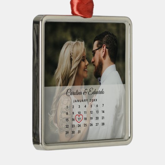 シンプルエレガント写真結婚記念日カレンダー メタルオーナメント (右)