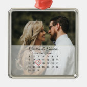 シンプルエレガント写真結婚記念日カレンダー メタルオーナメント (正面)