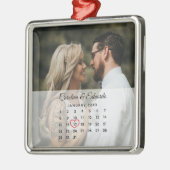 シンプルエレガント写真結婚記念日カレンダー メタルオーナメント (左)