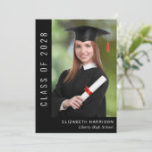 シンプルエレガント写真黒卒業 案内状 (スタンド正面)