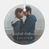 シンプルエレガント初めてのクリスマス婚約した ガラスオーナメント (正面)