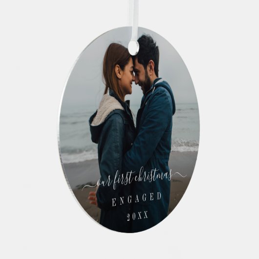 シンプルエレガント初めてのクリスマス婚約した メタルオーナメント (正面右)