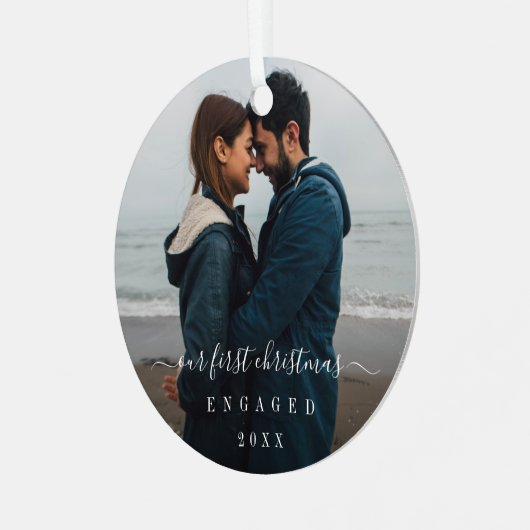 シンプルエレガント初めてのクリスマス婚約した メタルオーナメント (正面左)