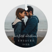 シンプルエレガント初めてのクリスマス婚約した メタルオーナメント (裏面)