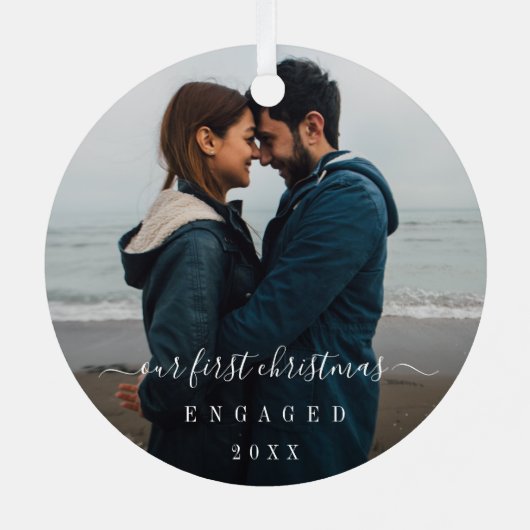 シンプルエレガント初めてのクリスマス婚約した メタルオーナメント (裏面)