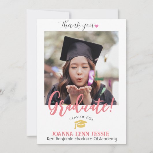 シンプルエレガント卒業式金ゴールドのCAP感謝していスクリプト サンキューカード (正面)