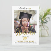 シンプルエレガント卒業式金ゴールドのCAP感謝していスクリプト サンキューカード (スタンド正面)