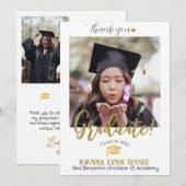 シンプルエレガント卒業式金ゴールドのCAP感謝していスクリプト サンキューカード (正面/裏面)