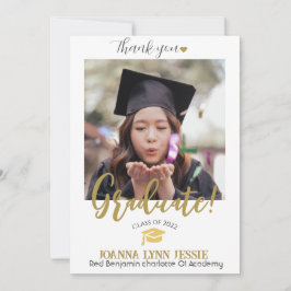 シンプルエレガント卒業式金ゴールドのCAP感謝していスクリプト サンキューカード