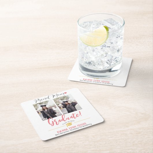 シンプルエレガント卒業式金ゴールドのCAP感謝していスクリプト スクエアペーパーコースター (インサイチュ)