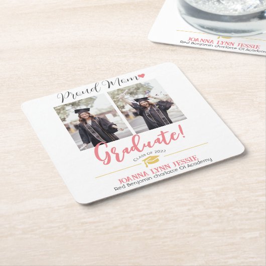 シンプルエレガント卒業式金ゴールドのCAP感謝していスクリプト スクエアペーパーコースター (アングル)