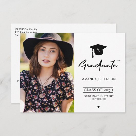 シンプルエレガント卒業式 ポストカード (正面/裏面)