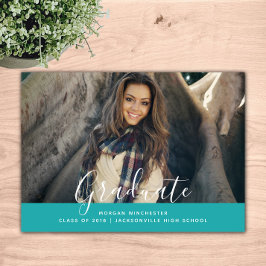 シンプルエレガント卒業発表 |ティール（緑がかった色） 招待状