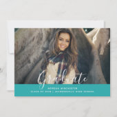 シンプルエレガント卒業発表 |ティール（緑がかった色） 招待状 (正面)