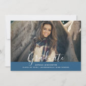 シンプルエレガント卒業発表 |青 招待状 (正面)