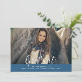 シンプルエレガント卒業発表 |青 招待状 (スタンド正面)