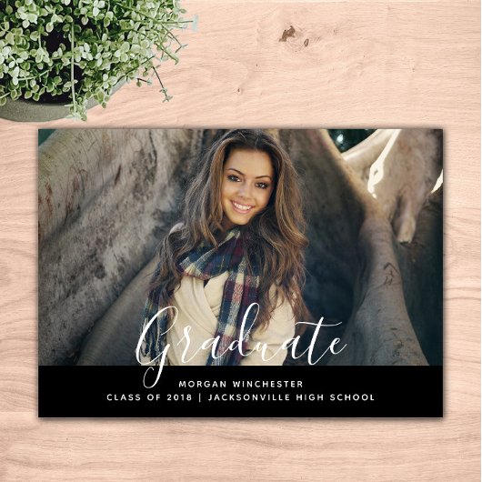 シンプルエレガント卒業発表 |黒 招待状