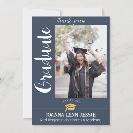 シンプルエレガント卒業金ゴールド感謝していCapスクリプトT サンキューカード (正面)