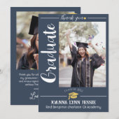 シンプルエレガント卒業金ゴールド感謝していCapスクリプトT サンキューカード (正面/裏面)