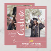 シンプルエレガント卒業金ゴールド感謝していCapスクリプトT サンキューカード (正面/裏面)