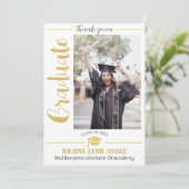 シンプルエレガント卒業金ゴールド感謝していCapスクリプトT サンキューカード (スタンド正面)