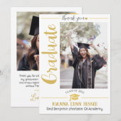 シンプルエレガント卒業金ゴールド感謝していCapスクリプトT サンキューカード (正面/裏面)