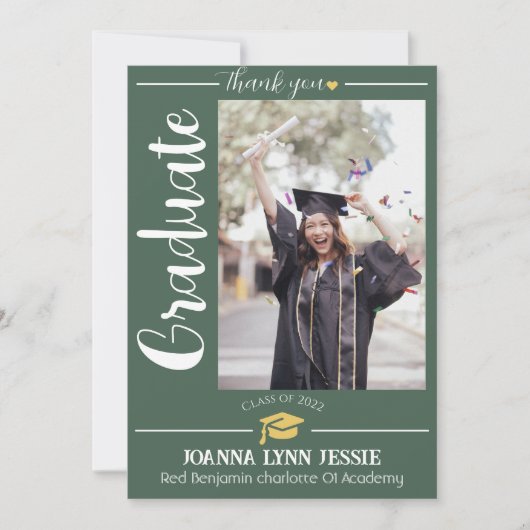 シンプルエレガント卒業金ゴールド感謝していCapスクリプトT サンキューカード (正面)