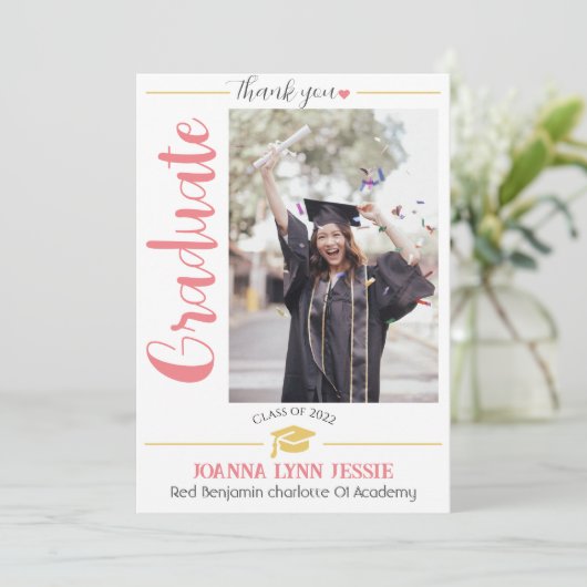 シンプルエレガント卒業金ゴールド感謝していCapスクリプトT サンキューカード (スタンド正面)