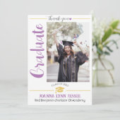 シンプルエレガント卒業金ゴールド感謝していCapスクリプトT サンキューカード (スタンド正面)