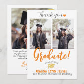 シンプルエレガント卒業金ゴールド感謝していCapスクリプトT サンキューカード (正面/裏面)