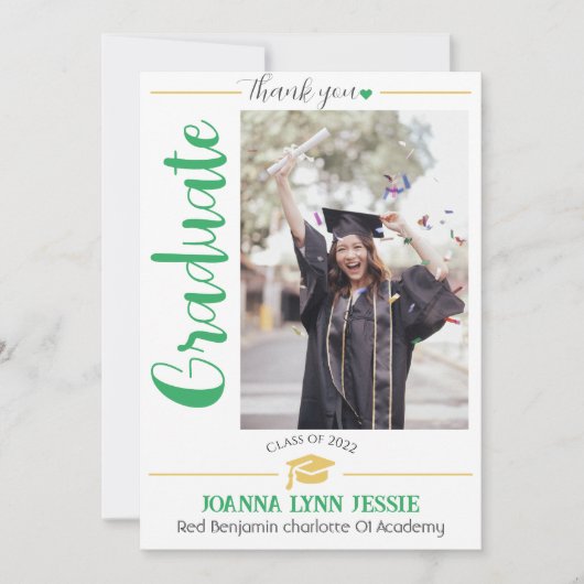 シンプルエレガント卒業金ゴールド感謝していCapスクリプトT サンキューカード (正面)