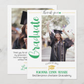 シンプルエレガント卒業金ゴールド感謝していCapスクリプトT サンキューカード (正面/裏面)