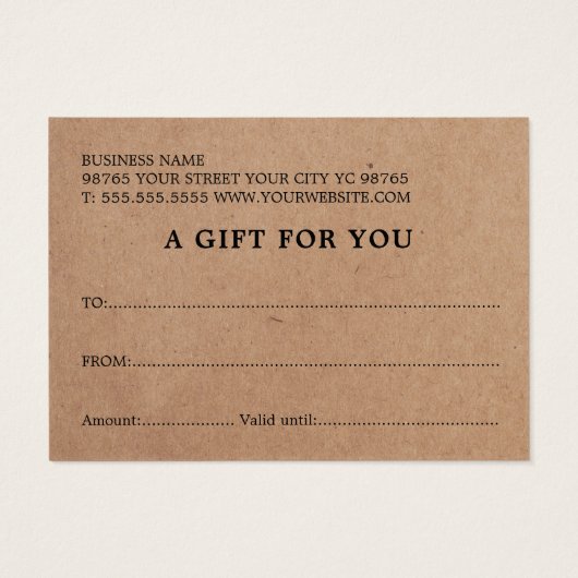 シンプルエレガント印刷クラフト美しいギフトカード (裏面)