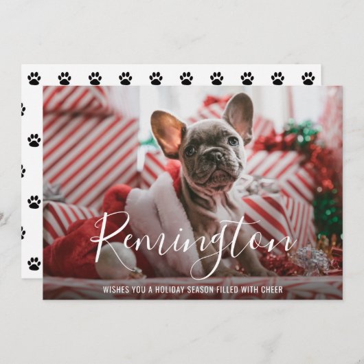 シンプルエレガント可愛い写真犬クリスマス シーズンカード (正面/裏面)