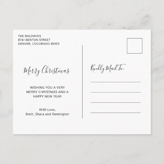 シンプルエレガント可愛い写真犬クリスマス シーズンポストカード (裏面)