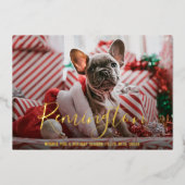 シンプルエレガント可愛い写真犬クリスマス 箔シーズンカード (正面)